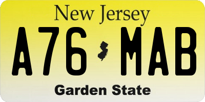 NJ license plate A76MAB