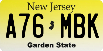 NJ license plate A76MBK