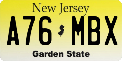 NJ license plate A76MBX