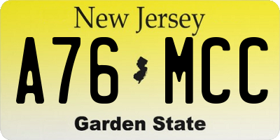 NJ license plate A76MCC