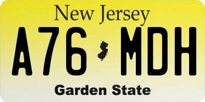 NJ license plate A76MDH