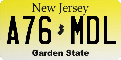 NJ license plate A76MDL