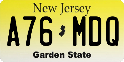 NJ license plate A76MDQ