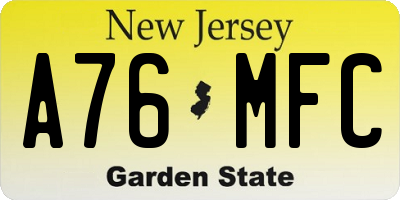 NJ license plate A76MFC
