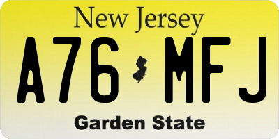 NJ license plate A76MFJ