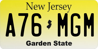 NJ license plate A76MGM