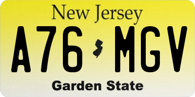 NJ license plate A76MGV