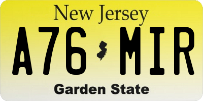 NJ license plate A76MIR