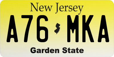 NJ license plate A76MKA
