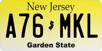 NJ license plate A76MKL