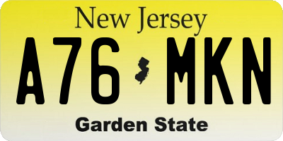 NJ license plate A76MKN