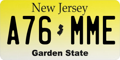 NJ license plate A76MME