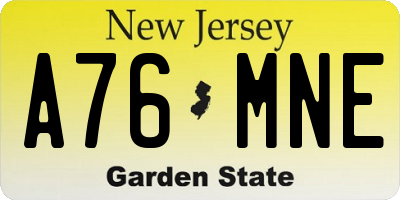 NJ license plate A76MNE