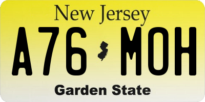 NJ license plate A76MOH