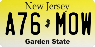 NJ license plate A76MOW