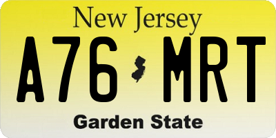 NJ license plate A76MRT