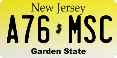NJ license plate A76MSC