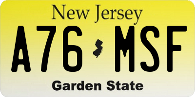 NJ license plate A76MSF
