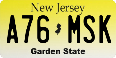 NJ license plate A76MSK