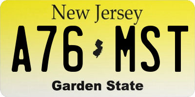 NJ license plate A76MST