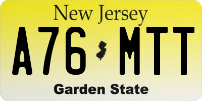 NJ license plate A76MTT
