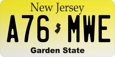 NJ license plate A76MWE