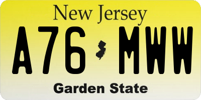 NJ license plate A76MWW
