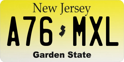 NJ license plate A76MXL