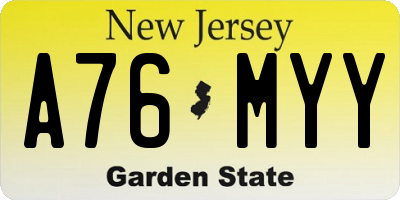 NJ license plate A76MYY