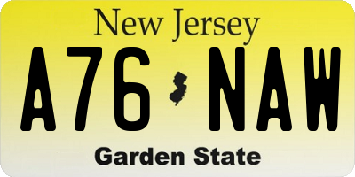 NJ license plate A76NAW