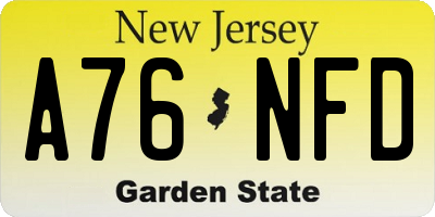 NJ license plate A76NFD
