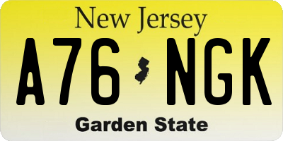 NJ license plate A76NGK