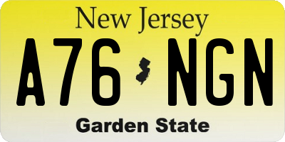 NJ license plate A76NGN