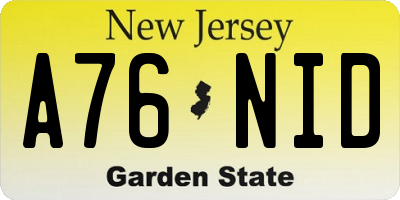 NJ license plate A76NID