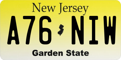 NJ license plate A76NIW