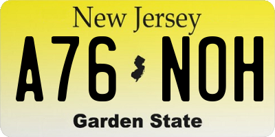 NJ license plate A76NOH