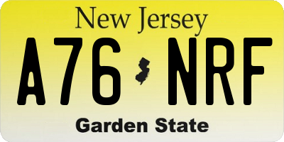 NJ license plate A76NRF