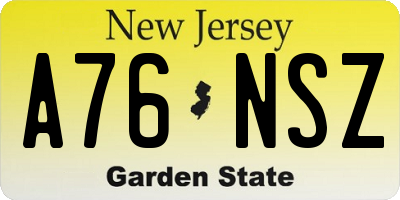 NJ license plate A76NSZ