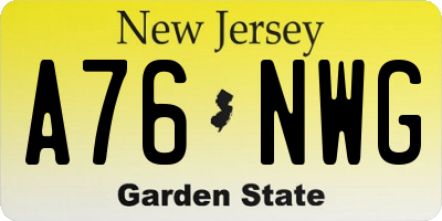 NJ license plate A76NWG
