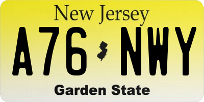 NJ license plate A76NWY