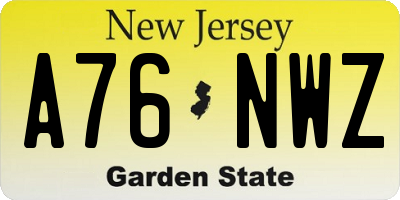 NJ license plate A76NWZ