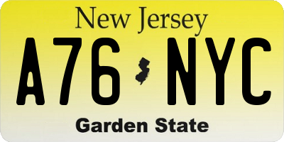 NJ license plate A76NYC