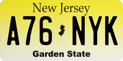 NJ license plate A76NYK