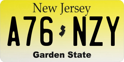 NJ license plate A76NZY
