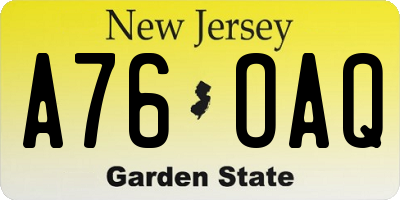 NJ license plate A76OAQ