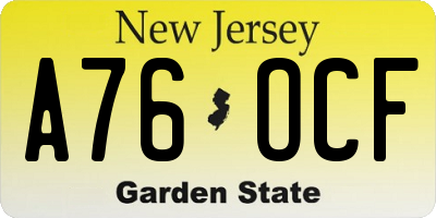 NJ license plate A76OCF