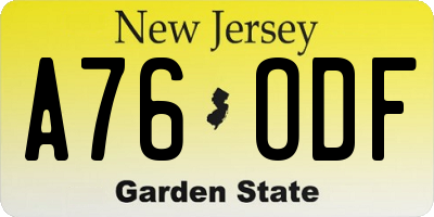 NJ license plate A76ODF