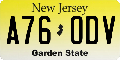 NJ license plate A76ODV