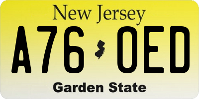 NJ license plate A76OED