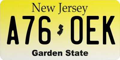 NJ license plate A76OEK